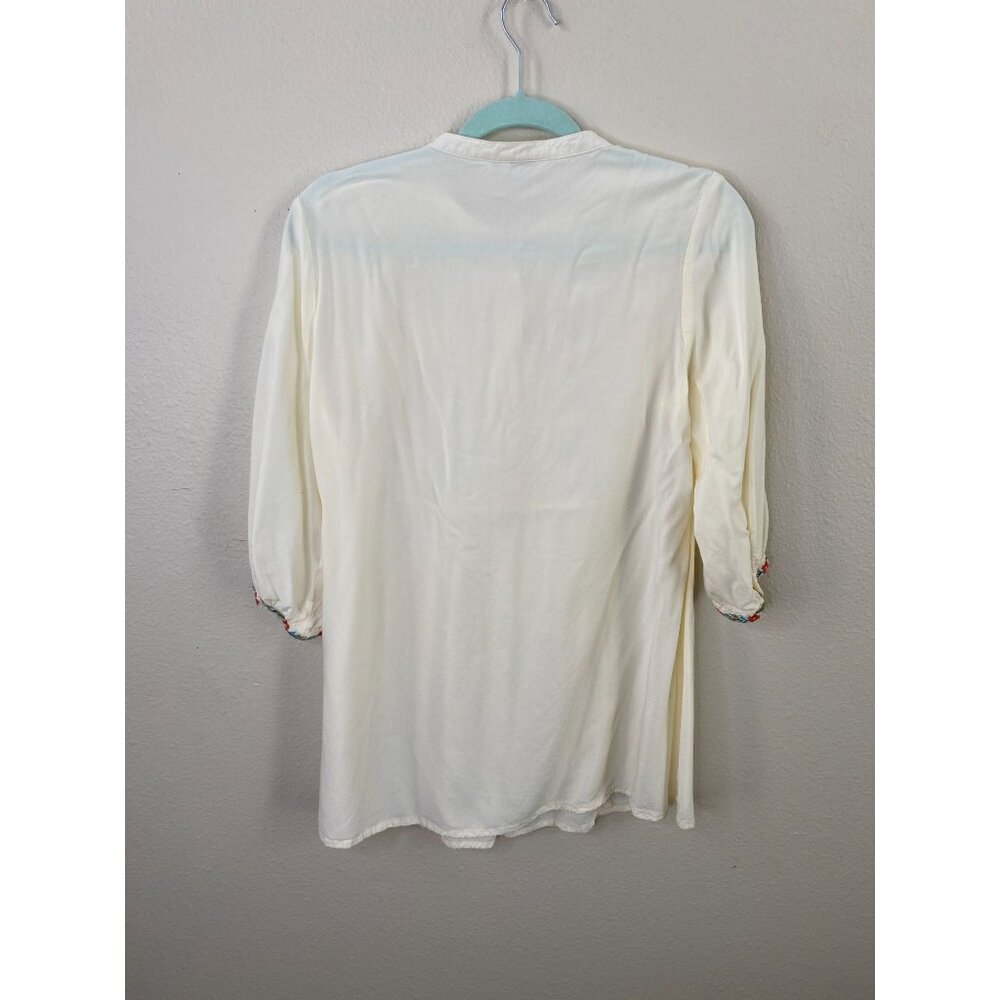 Max Womens Ivory Embroidered Rayon Tunic Top XL Rayon Floral Design Scoop Neck - Picture 5 of 6
